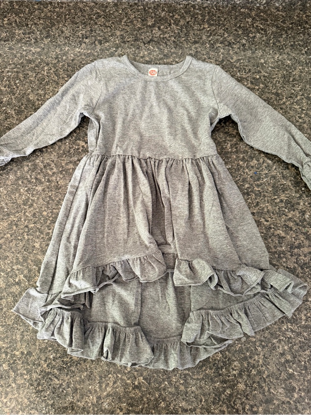 ⭐️Girls Gray Long Sleeve Ruffle Hem Dress